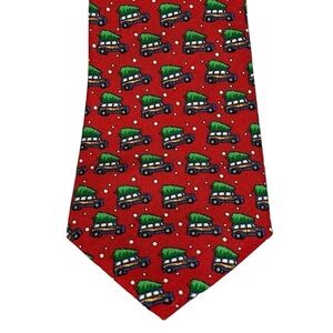 Vineyard Vines Martha's Christmas Woody & Xmas Tree Tie Silk Red men’s/boys 50”